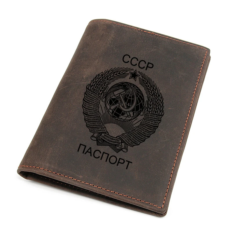 Новинка, Россия, двуглавый орел, Обложка для паспорта, Воловья кожа, много держателей карт, Ретро стиль, CCCP, кошелек для паспорта и путешествий