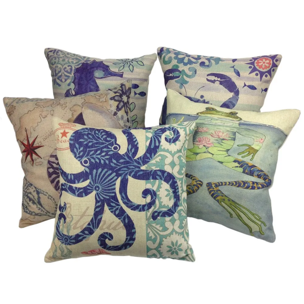 Наволочка на подушку размером 45*45 см декоративная печать Подушка с морской