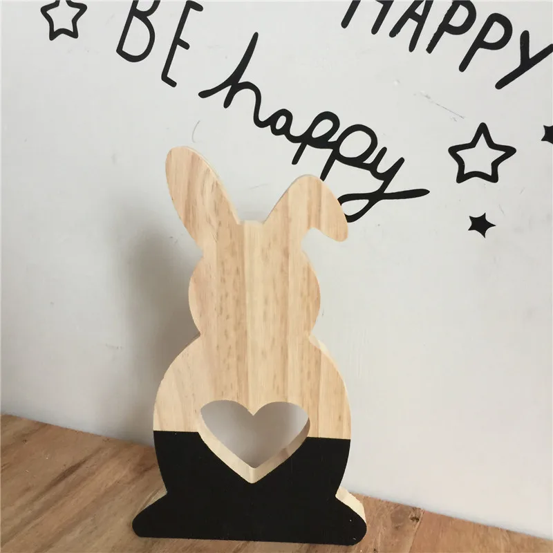 Black Heart INS скандинавском стиле деревянные полые Звезды Любовь орнаменты с кроликом для детской комнаты украшения Деревянный кролик игрушки для малышей ремесла подарки фото реквизит - Цвет: Black Heart
