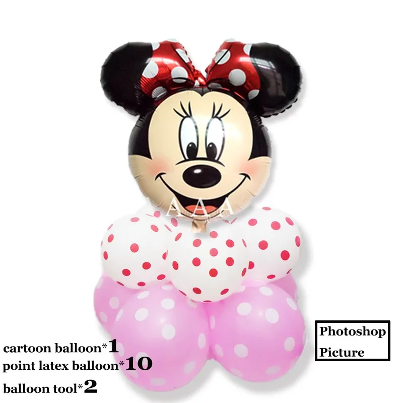 11pc point pink M01 11 шт./лот) Микки и Минни Микки Маус голова фольги шары Минни мышь День рождения воздушные шары точка латекса праздничные украшения из шаров - Цвет: 11pc point pink M01