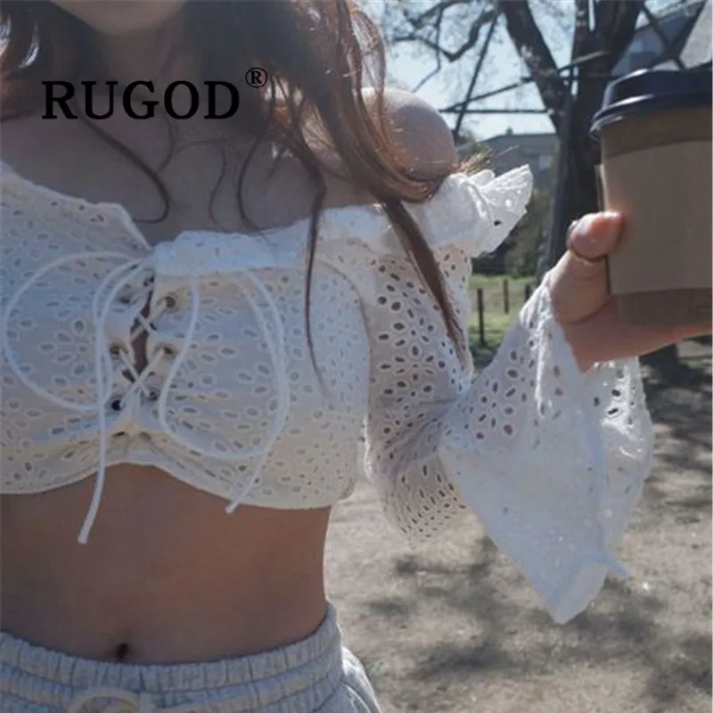 RUGOD/Корейская женская блузка с оборками Элегантная расклешенным рукавом и