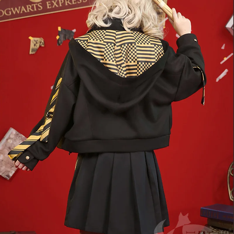 Для взрослых Hufflepuff, костюмы для косплея колледжа, шарфы, Тренч, куртки, пальто, юбка для женщин, девочек, мальчиков, вечерние, для школы, Волшебная Одежда