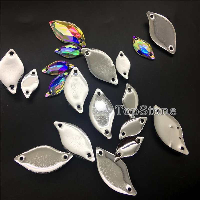 TopStone Crystal AB Leaf Resin sew стразы Beauty Fish 9x20 14x30 мм фотоэлементы с плоским основанием |