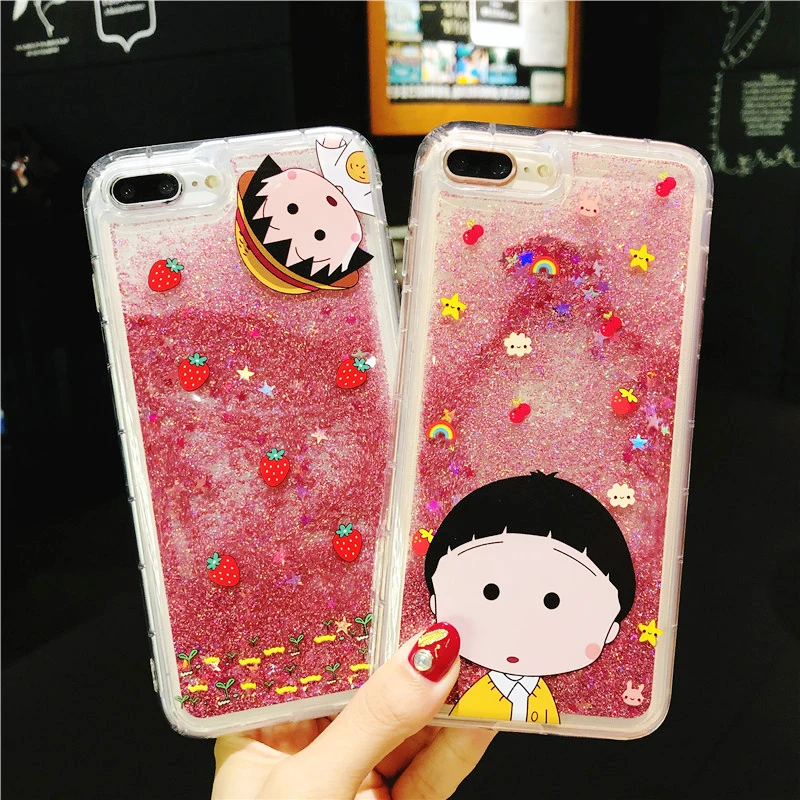 Для iphone 8 plus милый Sakura momoko динамический с блестками и жидкостью чехол сияющими +