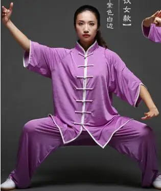 Унисекс, хлопок, шелк, смесь, кунг-фу, Тай-Чи, ушу, шаолин, Wudang, Униформа, спецодежда, Брюс Ли, Джеки Чан, Джет ли, боевая одежда - Цвет: Purple White Edge