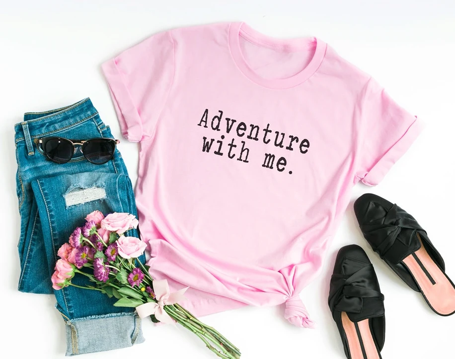 Женская забавная футболка Adventure with me футболки с графическим рисунком одежда для