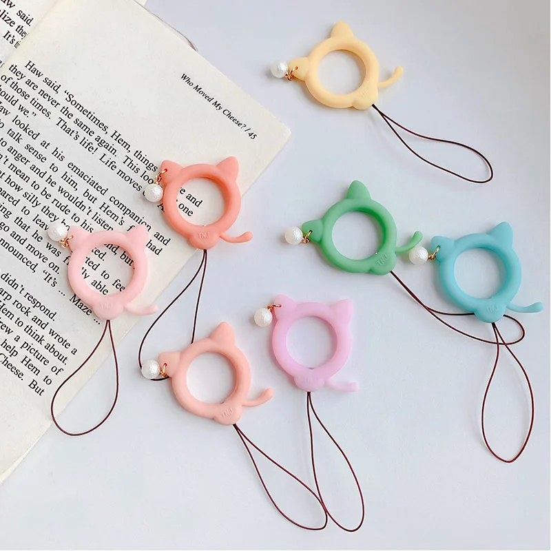 Милый мультфильм Кот Patterm силиконовый брелок Lanyards пальчиковые Кольца Аксессуары для мобильных телефонов Airpods чехол для телефона украшение