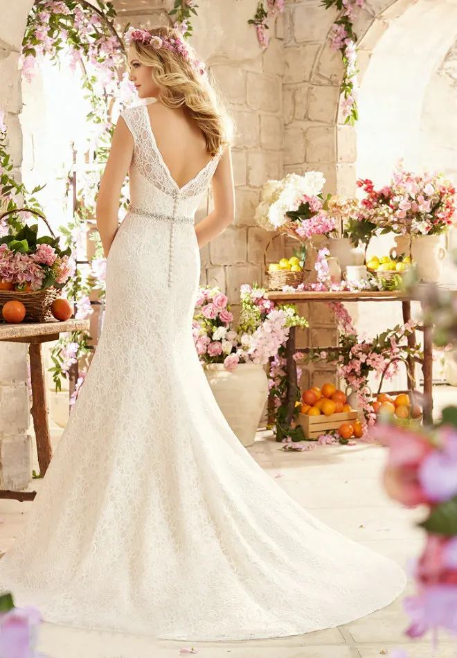 2016 кружева свадебное платье из бисера спинки пышная линии кап-рукава Vestidos де Noiva