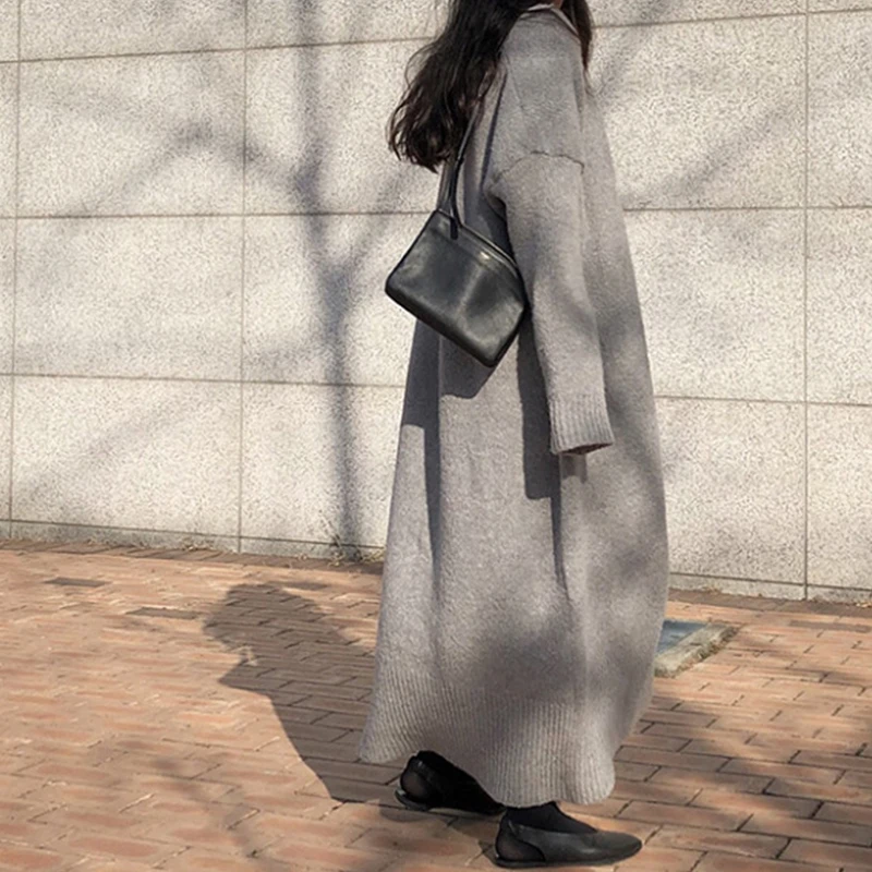 GRUIICEEN 2018 Autumn Women Long Knitting Cardigans Spring V neck Sweater Open Stitch Loose Female Jacket Coat |
