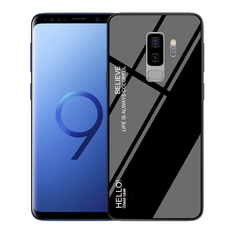 Градиент Стекло чехол для samsung Galaxy J3 J4 J8 J6 плюс J2 Pro J4 Core J3 J5 J7 J1 J5 J7 для задней панели телефона из термопластика чехол - Цвет: black