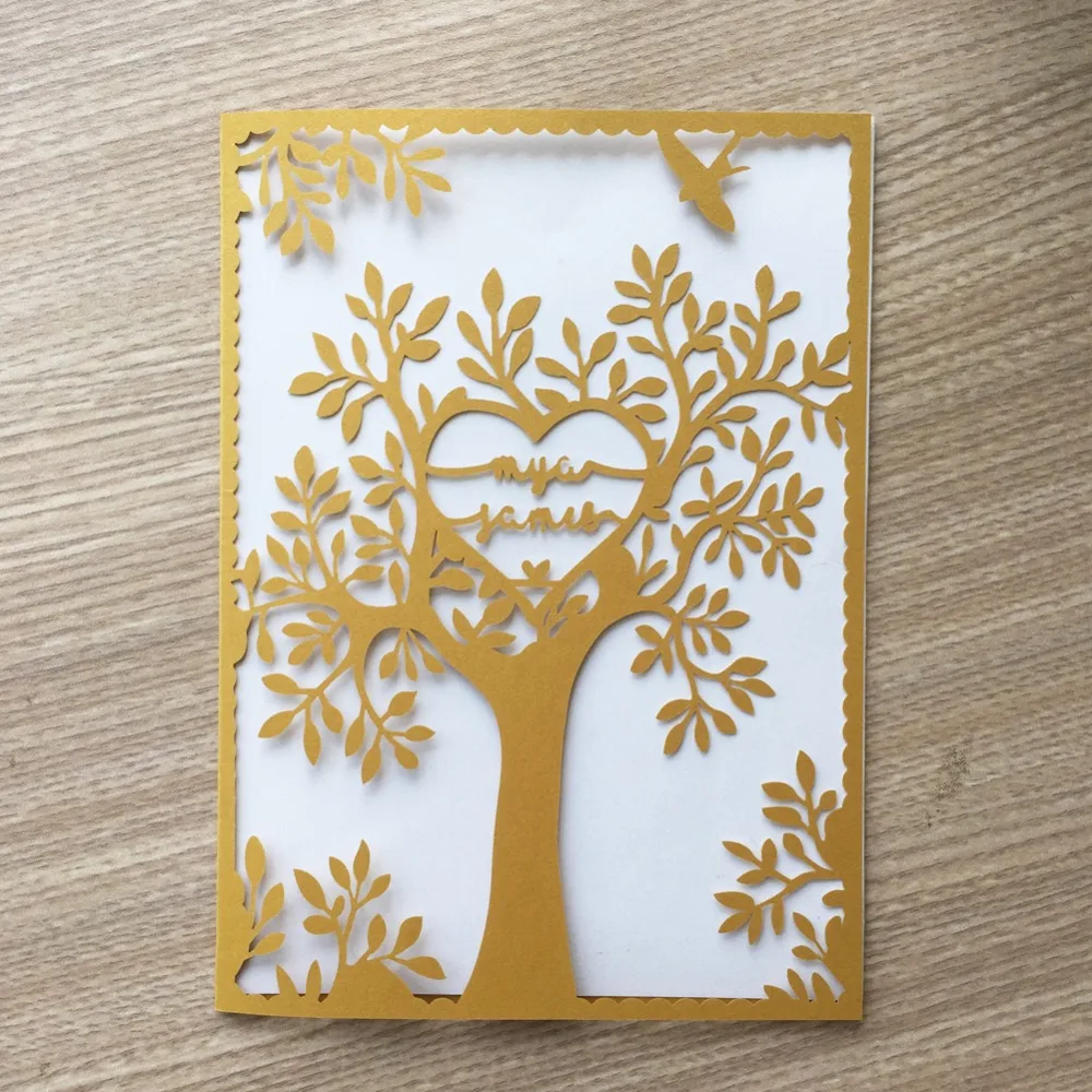 20 шт./лот полый лазерный разрез Дерево Птица pocketfold свадебные приглашения карты карман подарок на день матери