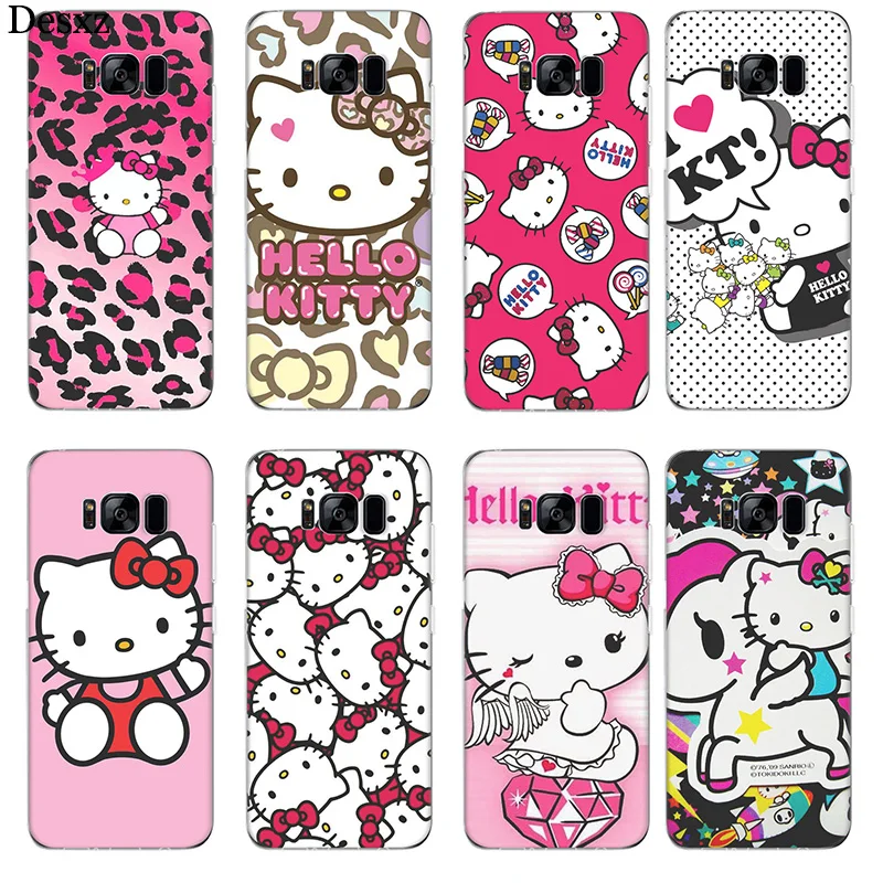 Задняя накладка чехла из ТПУ для samsung Galaxy S7 Edge S8 S9 Plus Note 8 9 популярный модный hello kitty