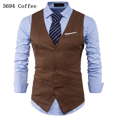 Мужской костюм жилет Классический V воротник платье Slim Fit свадебные жилет Для мужчин формальный тонкий платье без рукавов жилет мужские черные жилет Homme 2XL - Цвет: B3694 coffee