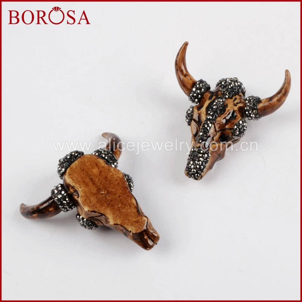 Подвески в виде Головы Быка из смолы BOROSA, новинка, подвеска в виде Головы Быка и крупного рогатого скота Longhorn Druzy, стразы, драгоценные камни из циркония, ювелирные изделия для женщин, JAB796