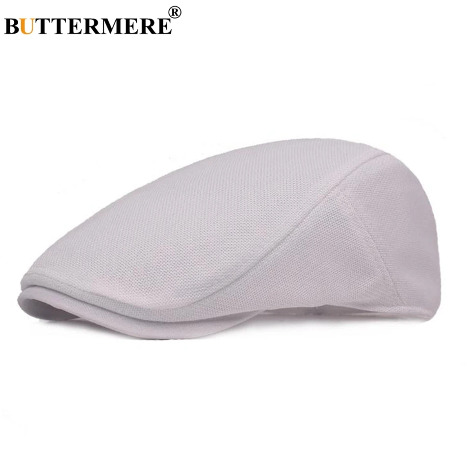 white berets BUTTERMERE хлопок берет шляпа мужская белая Повседневная Сетка плоская кепка мужская однотонная дышащая Регулируемая классическая летняя кепка Duckbill s Fahion - Цвет: white berets