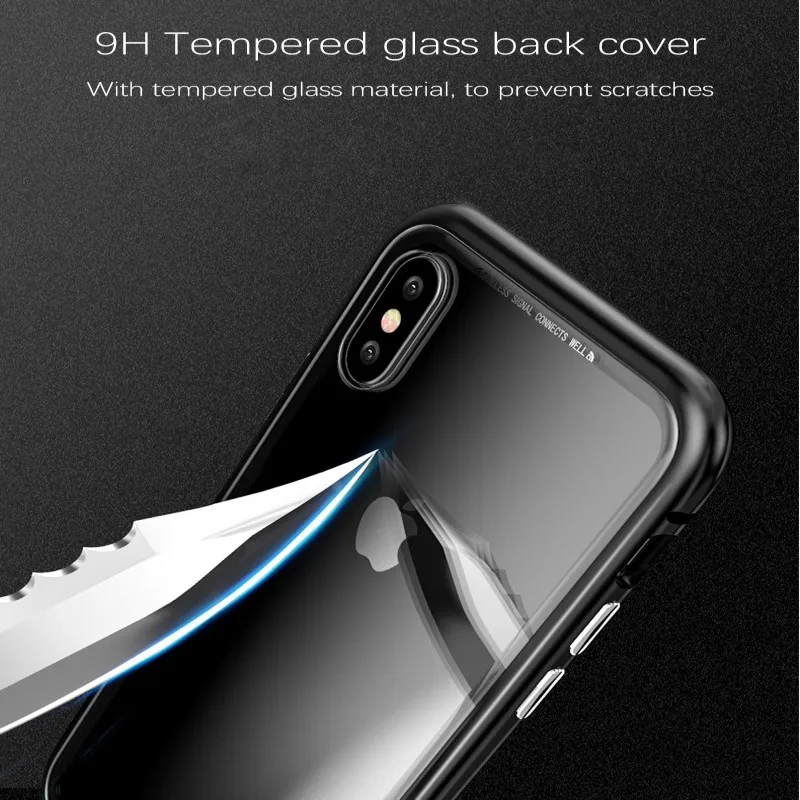 Магнитная поглощая металлический чехол для iPhone X 7/8/X Случае Deluxe закаленное стекло