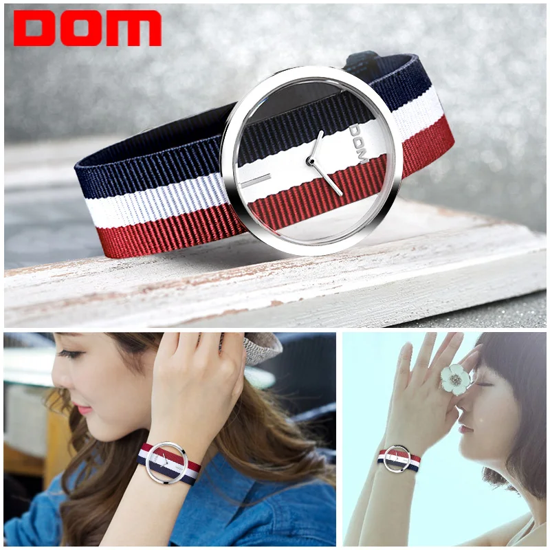 Женские часы DOM модные повседневные кварцевые со скелетом для девочек кожаные