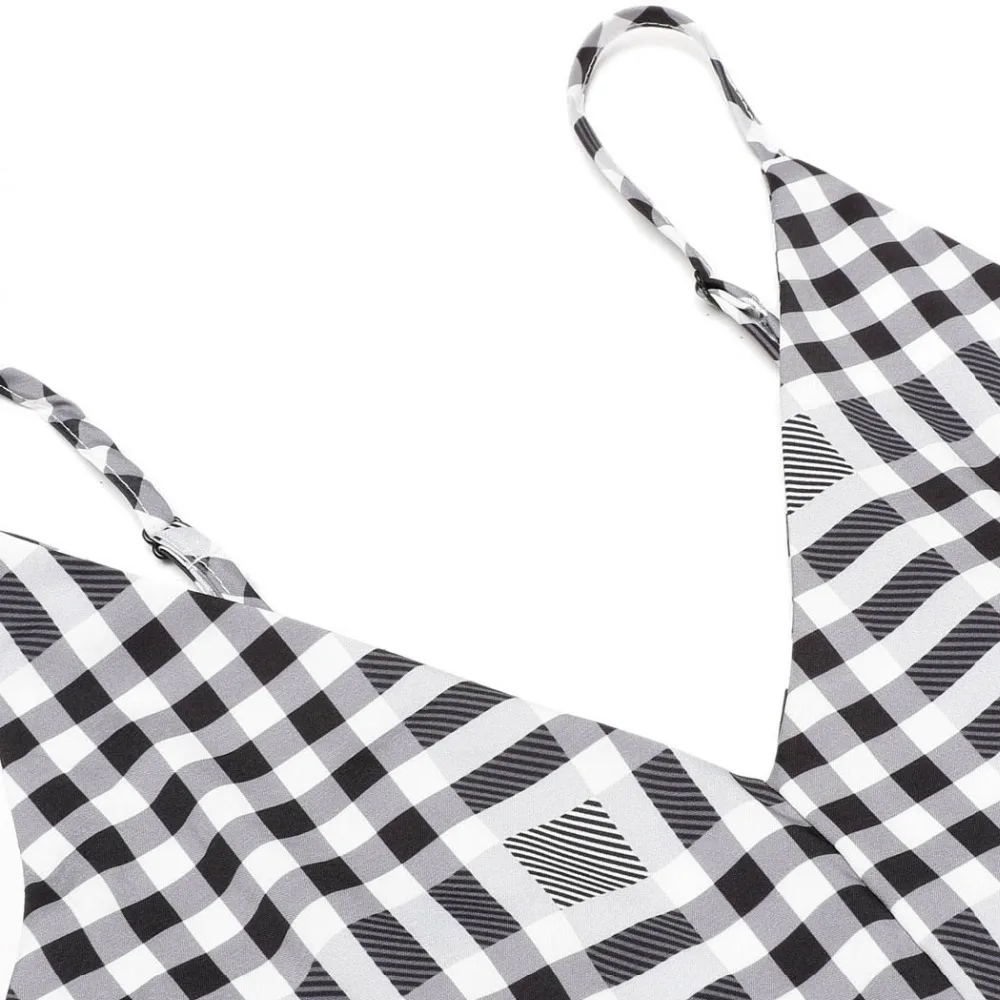 Женская мода V-образным Вырезом Спагетти Ремень Вернуться Эластичный Плед Мини