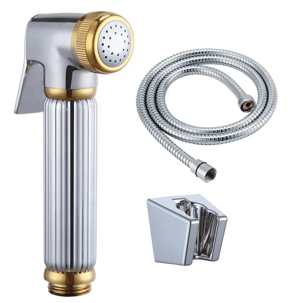 

Toilet Hand Held BRASS Bidet Shattaf Cloth Diaper Sprayer with shower Hose and Bracket Holder, Chrome 02-001
