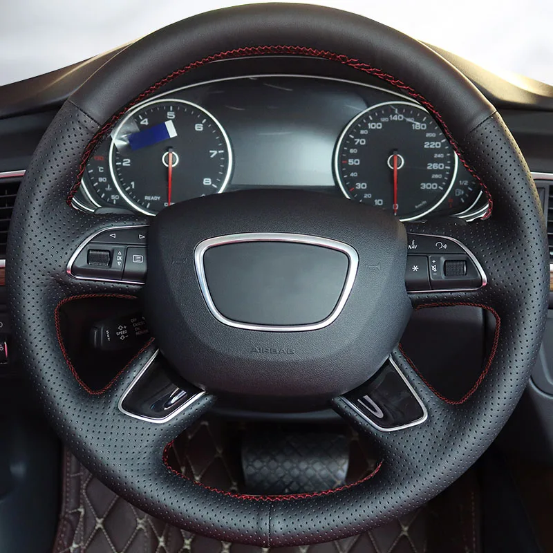 GNUPME черная ручная сшитая кожаная крышка рулевого колеса автомобиля для Audi A3 A4 2013- A6 2005- Q3 2012- Q5 Q7 2013