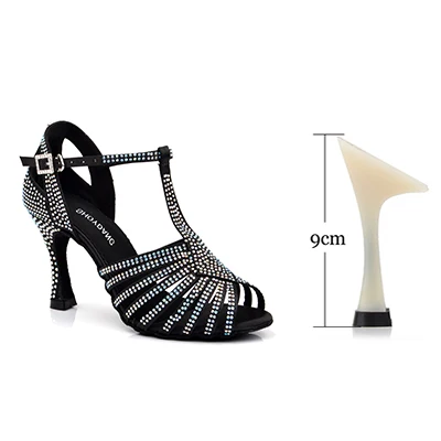 Black 9cm SHOYDANC/Новинка; обувь для латинских танцев; Маленькие стразы; женские кроссовки; chaussure de danse de salon; обувь для танцев - Цвет: Black 9cm