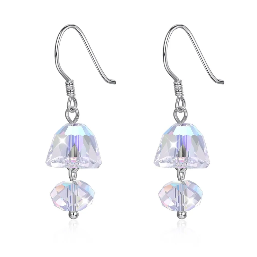 

925 Sterling Silver Earrings Women S925 Two Balls Crystals Drop Earrings for Lady Evening Party Ears Drops Fine Jewelry Fashion