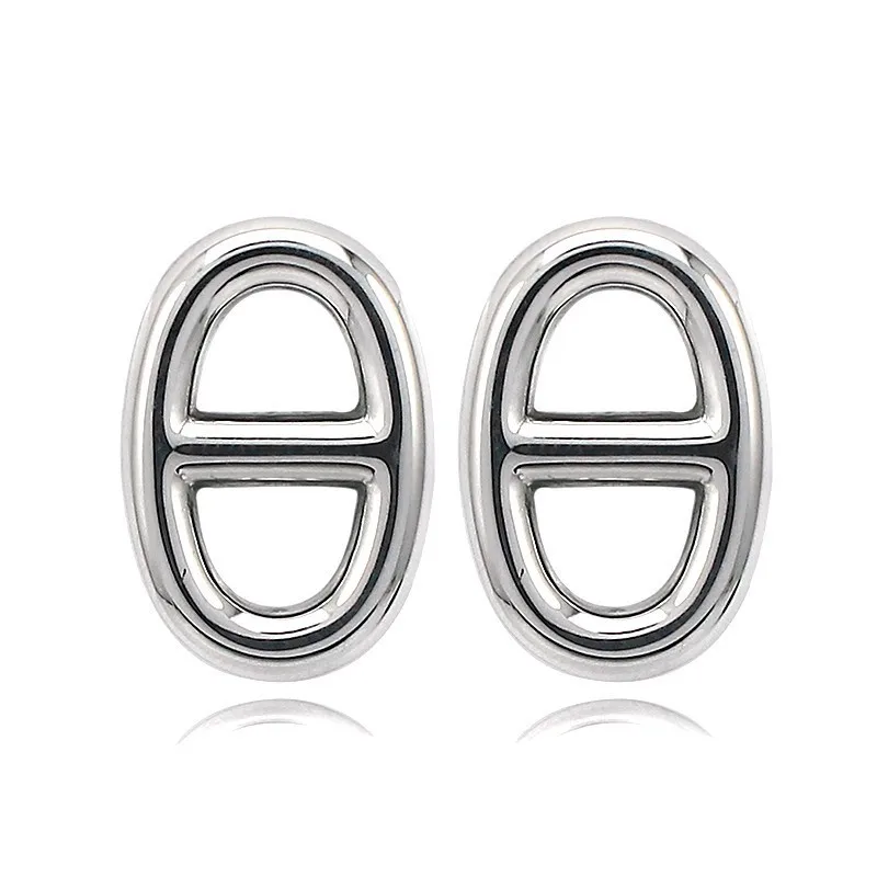 silver color Винтажные серебряные овальные геометрические серьги-гвоздики с замком для женщин, милые хирургические стальные гипоаллергенный серьги Bijoux Femme - Окраска металла: silver color