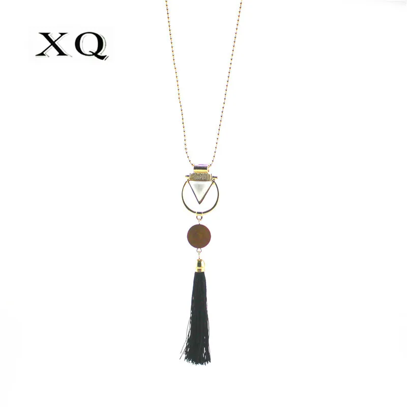 XQ Ретро деревянная белая Смола треугольник Черная веревка подвеска с длинной