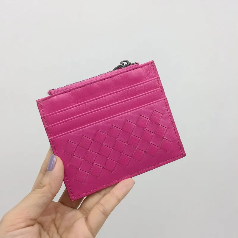 CAJIFUCO Classics Credit Card Holder Genuine Leather Porte Carte Lambskin Zipper Wallet Woven Coin Purse Carteira Masculina | Багаж и