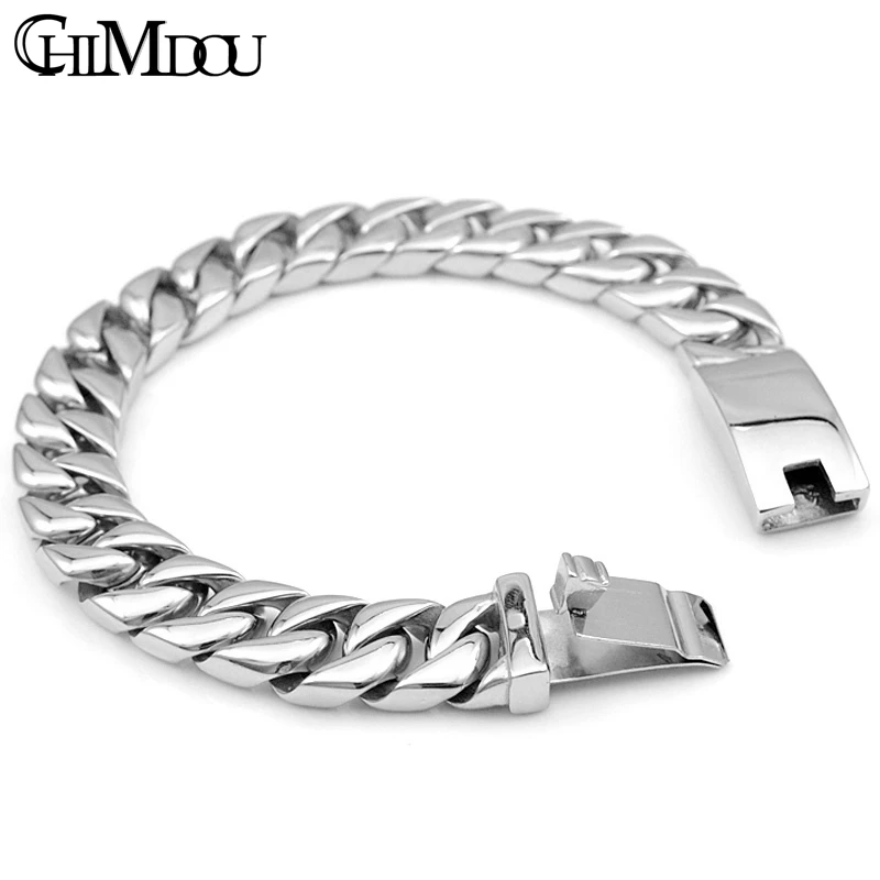 

CHIMDOU 22cm 12mm High Polished Link Chain Stainless Steel Bracelet for Mens Jewelry Gift,AB539