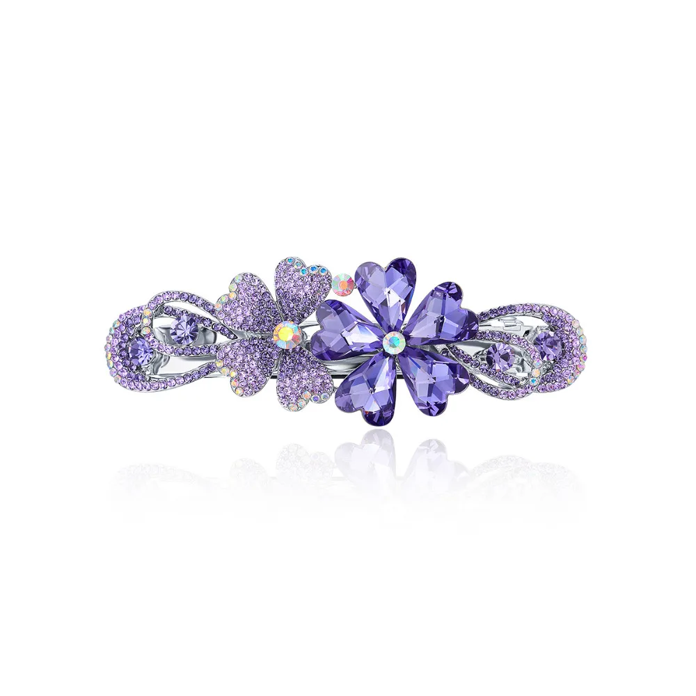 

CHIMERA Flower Barrettes Bling Hair Clips for Women Luxury Purple Crystal Hair Pins Alloy Ponytail Clamps Fashion Accessories