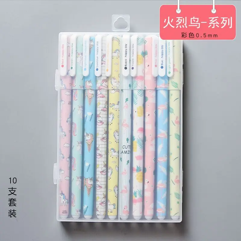 mix colors 10 шт. корейские Kawaii Канцелярские ручки Цветочная гелевая ручка черная 0,5 мм офисная авторучка - Цвет: mix colors