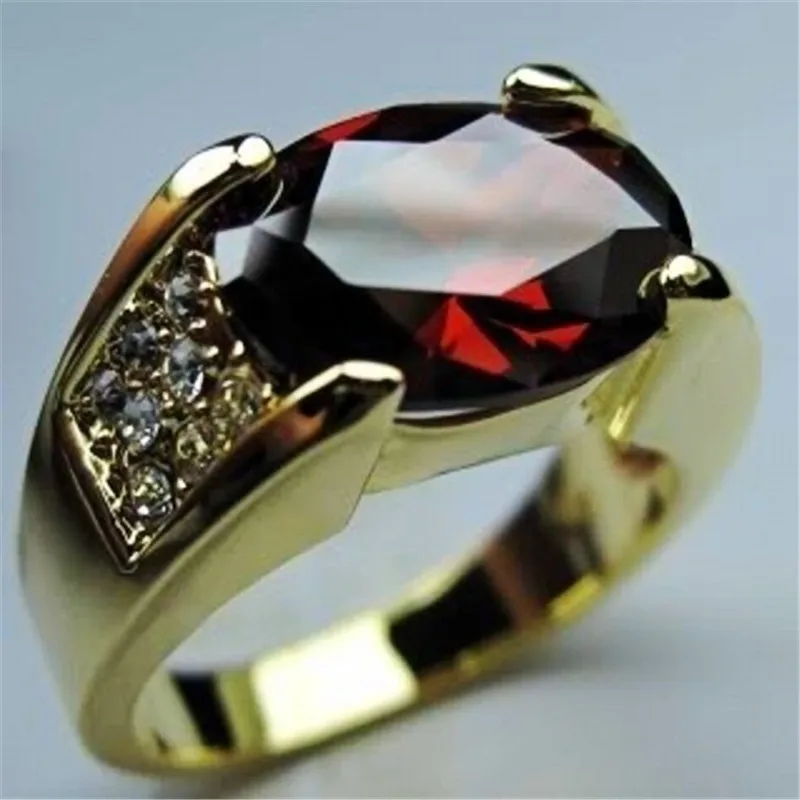 

YWOSPX Luxury AAA Red Zircon Anel Gold Color Rings for Women Jewelry Wedding Crystal Ring Engagement Statement Anillos Gifts