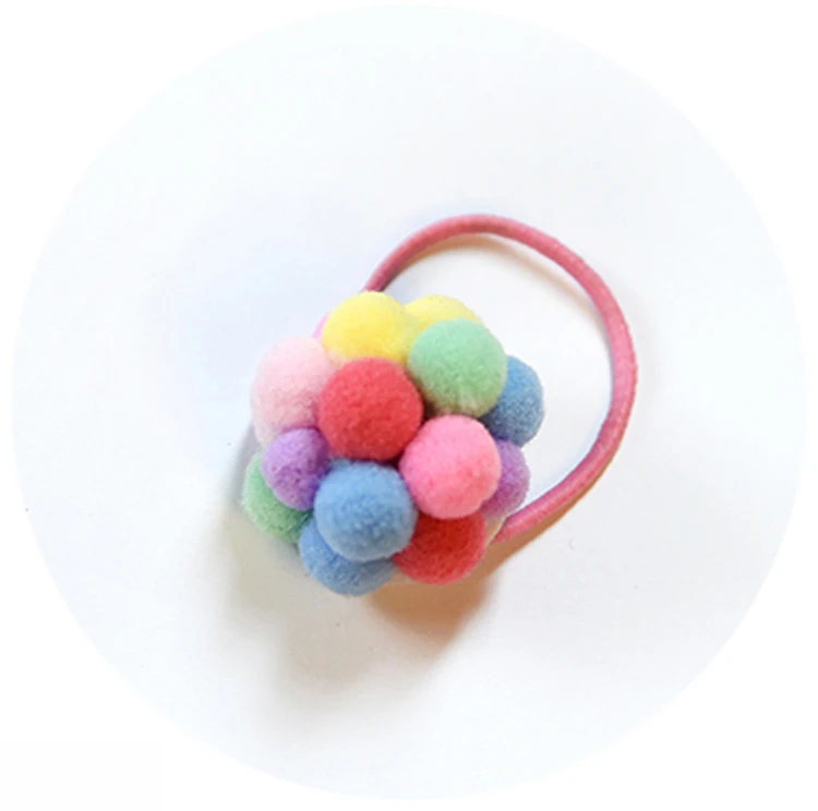 Colorful Band 2pc 2 шт./лот, мини пушистые шарики, помпон для волос, резинка для волос, веревка, конский хвост, держатель, заколка для волос, шпильки, аксессуары для волос, HT064 - Цвет: Colorful Band 2pc