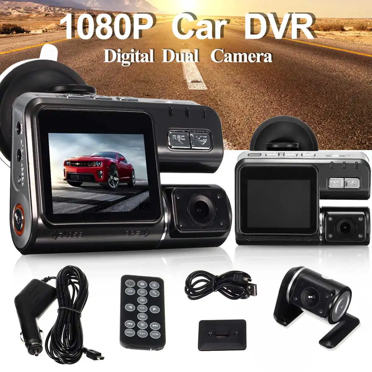 Двойная камера DVR i1000 Full HD 1080P с двумя объективами видеорегистратор 2 камеры