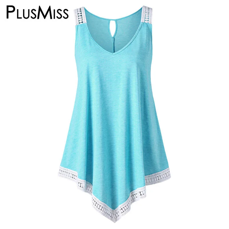 PlusMiss размера плюс 5XL сексуальный из кружев кроше с Свободные Boho майка женская
