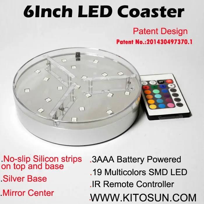 

10 PCS/Lot Free Shipping 3AAA Battery Operated Remote 6inch RGB Multicolors Round LED Lights Base with 19LEDs
