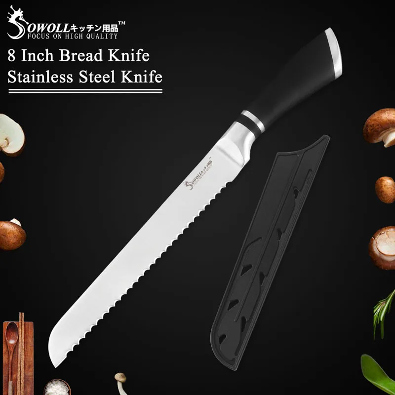 8inch Bread Knife Sowoll бренд 9 шт. набор кухонных ножей из нержавеющей стали набор ножей шеф-повара для нарезки хлеба разделочные косточки Santoku нож для фруктов - Цвет: 8inch Bread Knife