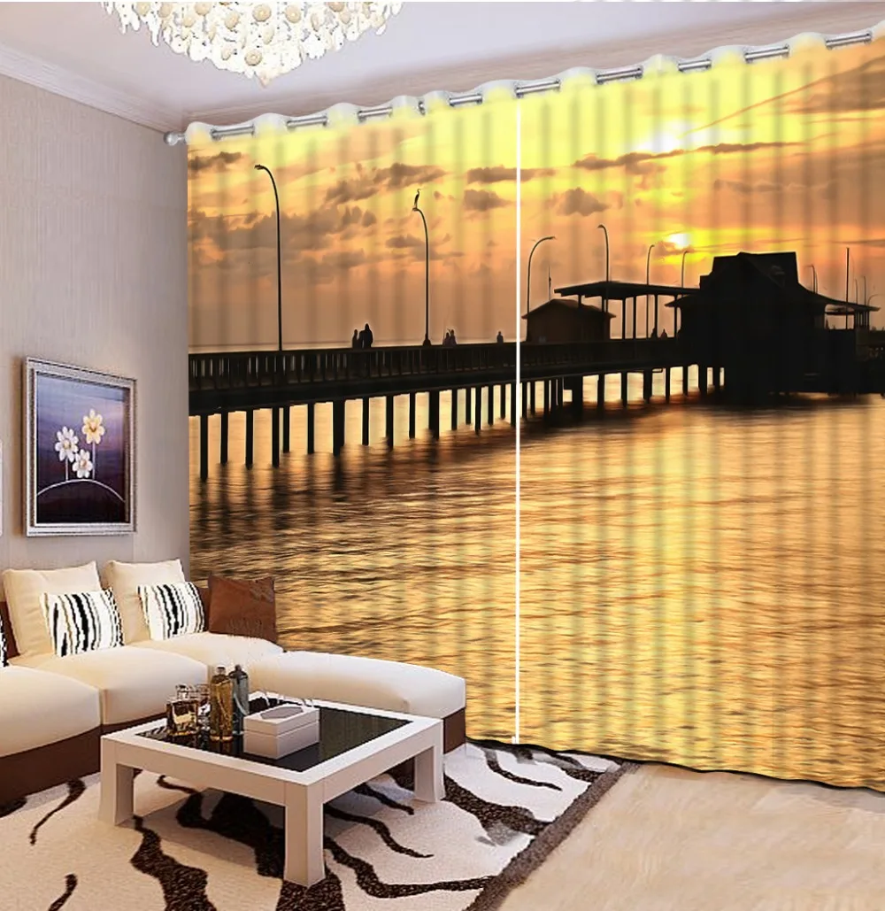 

custom 3d stereoscopic curtains for living room Sunset view of the lake blackout curtains for the bedroom modern curtains