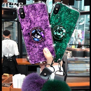 Силиконовый чехол TUKE для huawei P Smart Z P9 P10 P20 P30 Lite Plus V9 V10 V20 Y7 блестящий Мраморный чехол с плюшевым шариком