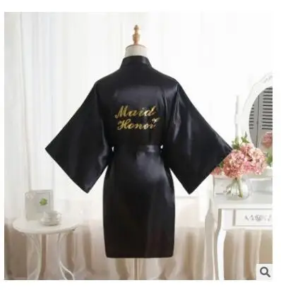 Black Maid of Honor Шелковый Атласный Свадебный халат для невесты, Одноцветный халат, Короткое Кимоно, халат, ночной халат, банный халат, модный халат для женщин - Цвет: Black Maid of Honor