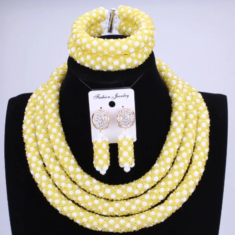 Amazing African Costume Jewelry Set Yellow Bridal Beads Sets Nigeran Fine For Women Free Shipping 2018 Fashionable | Украшения и