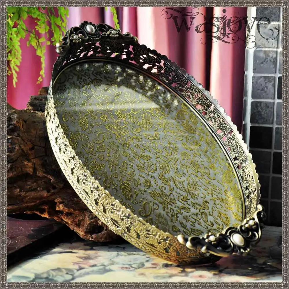 antique bronze tray Пенни высокого класса, домашняя коробка для получения ювелирных изделий, ретро-Европейская Шкатулка принцессы, коробка для колец, лоток для хранения, свадебный подарок на день Святого Валентина 1406 - Цвет: antique bronze tray