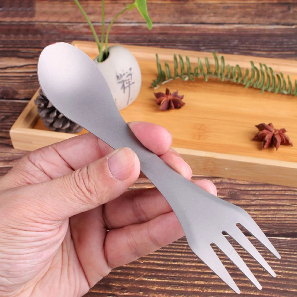 2 в 1 Титановая Ложка Вилка походная посуда портативная Сверхлегкая