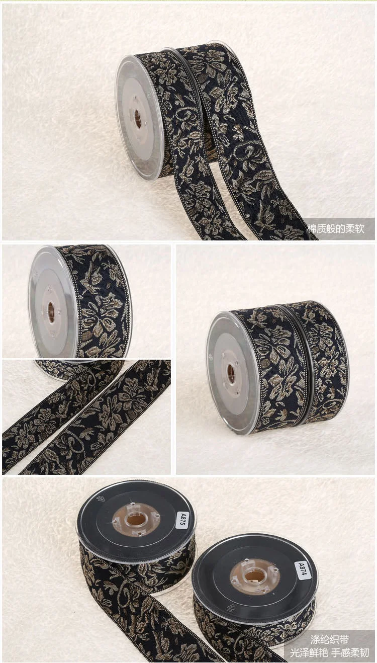 

Wholesale 3cm/4cmx100yards Retro shiny silk design Embroidery webbing handmade accessories DIY polyester woven Jacquard Ribbon