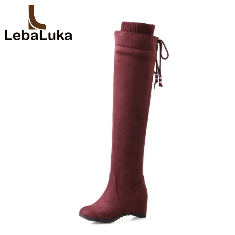 LebaLuka/Размеры 33 43 женские сапоги на высокой танкетке Сапоги выше колена каблуке
