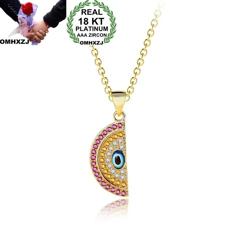 

OMHXZJ Wholesale Personality Fashion OL Woman Girl Party Wedding Gift Gold Devil Eye AAA Zircon 18KT Gold Pendant Necklace NC129