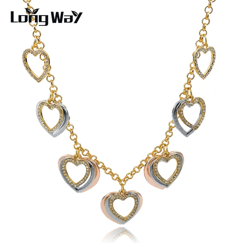 

LongWay Austrian Crystal Heart Necklace Love Brand Jewelry Gold Color Link Chain Choker Necklaces & Pendants For Women Sne150868
