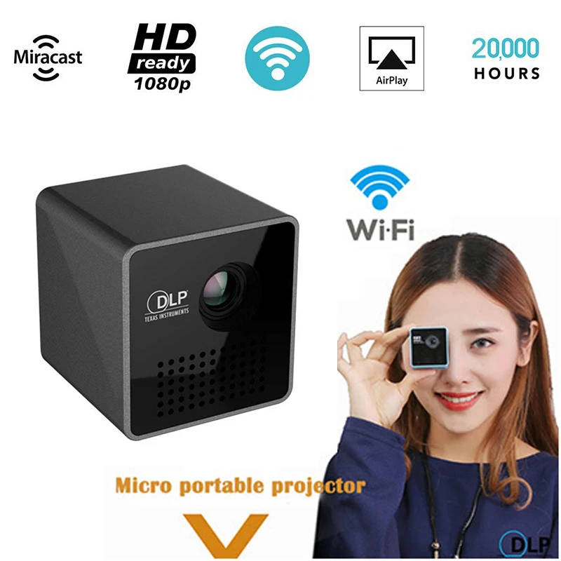 Мини проектор 1080 P беспроводной wifi мобильный Поддержка Miracast DLNA карманный