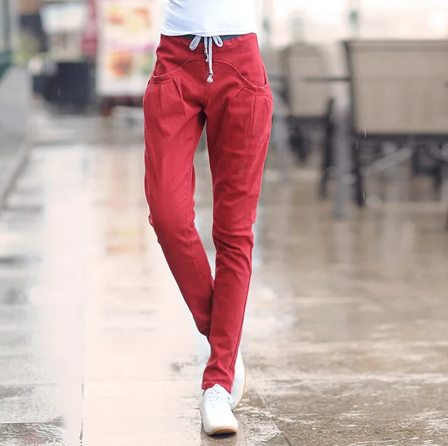 Женские джинсы шаровары с эластичным поясом черные белые зеленые синие красные в